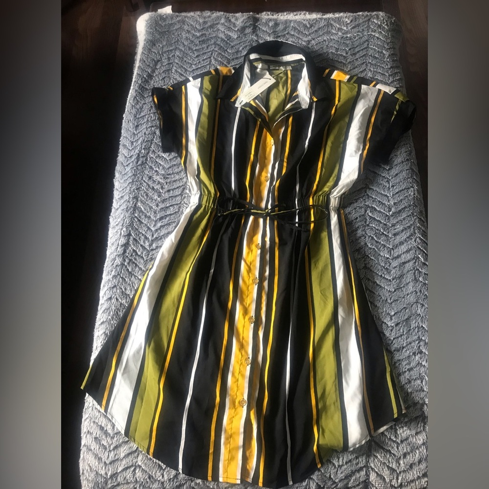 Black, green, yellow, white dress